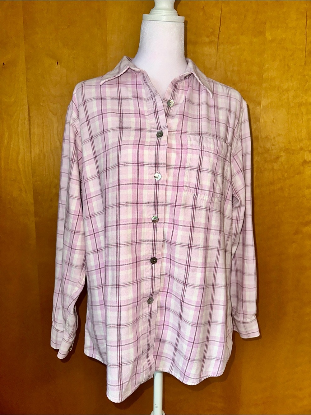 L.L. Bean Pink Plaid Long-Sleeve Button-Down Shirt